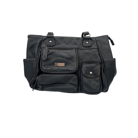 MultiSac Black Faux Leather Multi-Pocket Shoulder Bag With Adjustable Straps - Picture 1 of 13